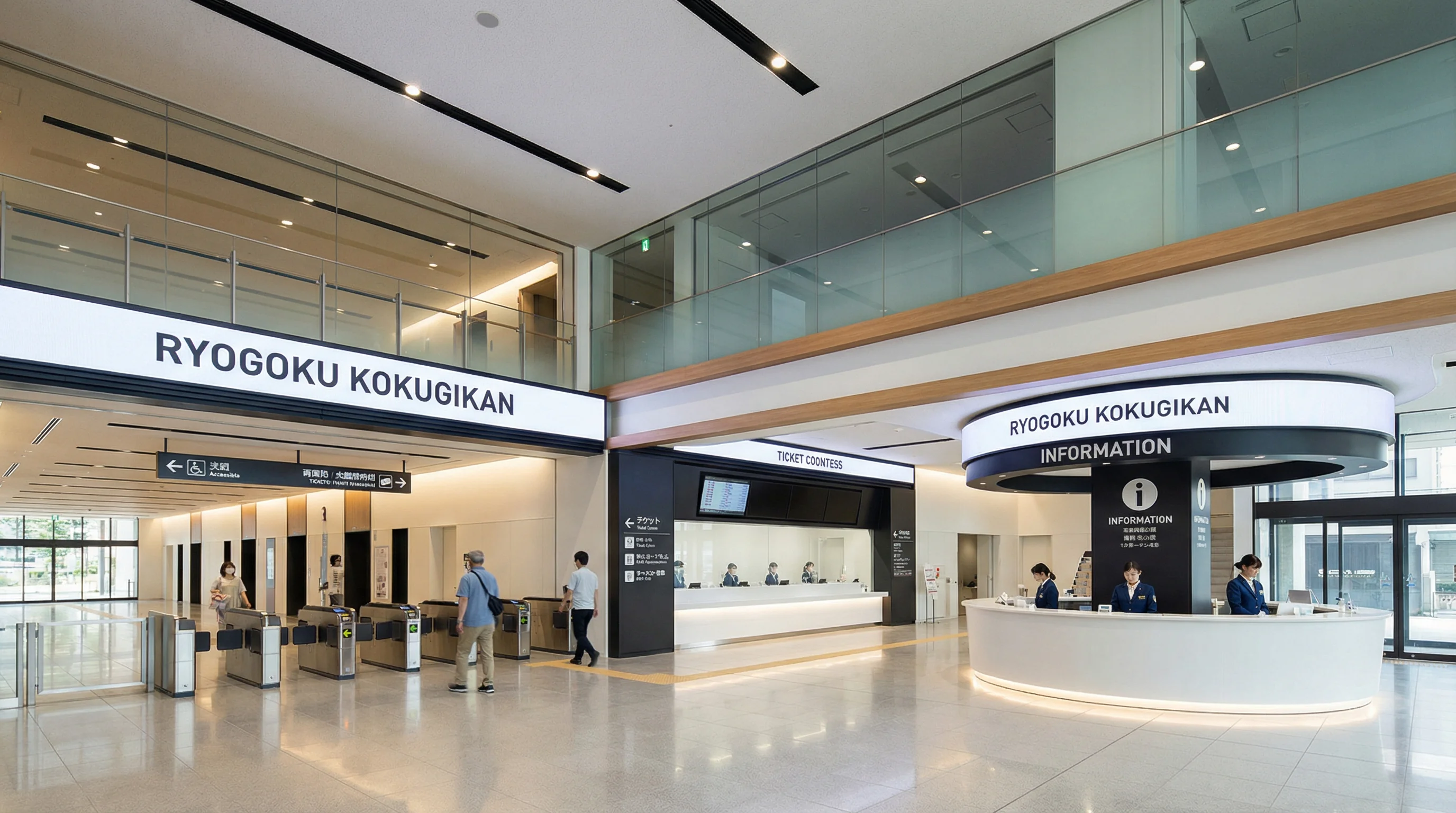 Ryogoku Kokugikan interior entrance lobby showing visitor facilities and information
